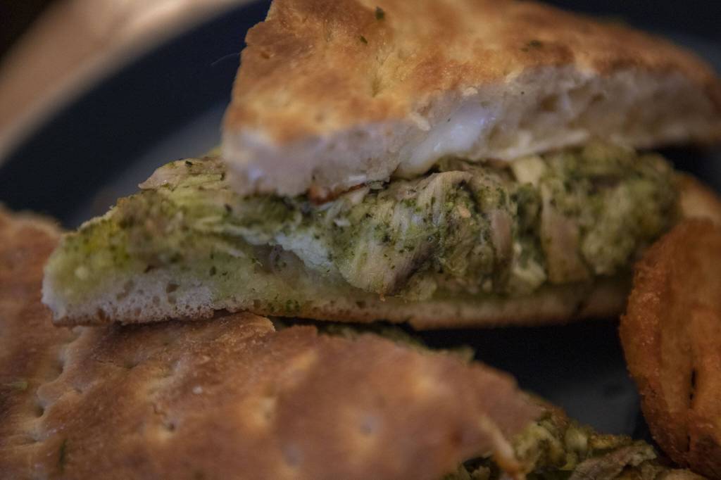 A chicken pesto mozzarella sandwich at the Bush House Inn in Index, Washington on Monday, June 26, 2023. (Annie Barker / The Herald)