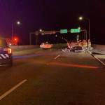 Seattle police received multiple 911 calls of a white pickup truck traveling the wrong way in the westbound lane of the West Seattle Bridge the morning of March 22, 2023 in Seattle, Washington. The truck collided with another vehicle, killing the passenger and driver inside. (Seattle Police Department)