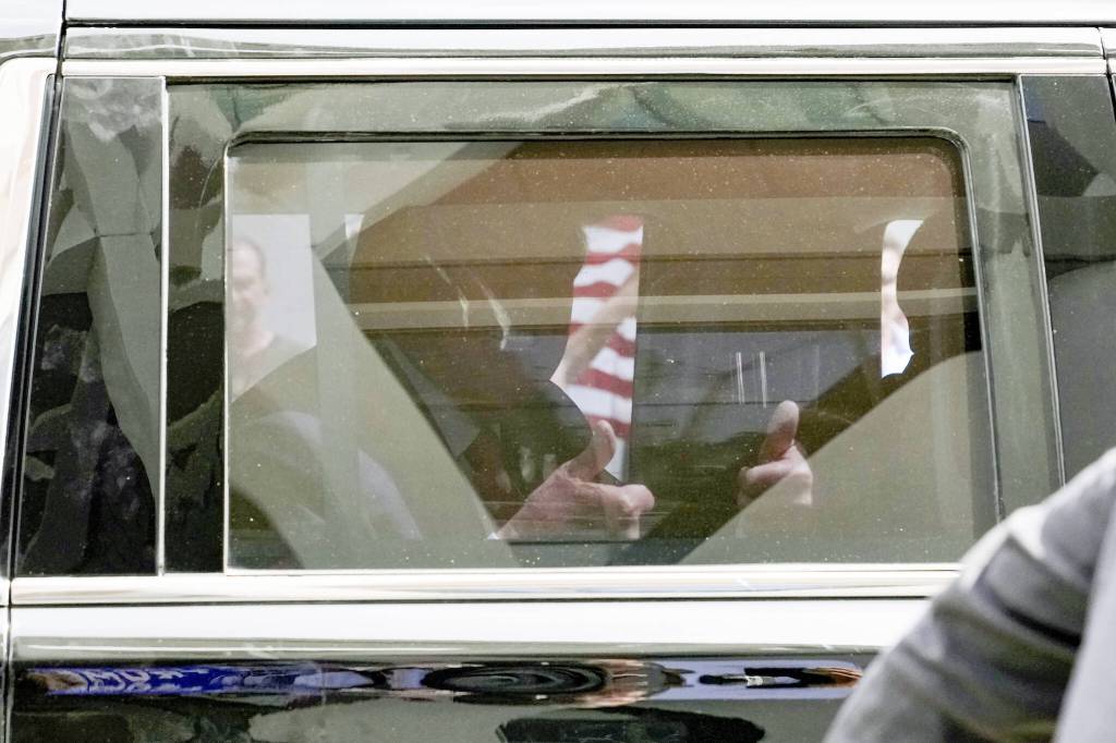 Former President Donald Trump leaves Wilkie D. Ferguson Jr. U.S. Courthouse, Tuesday, June 13, 2023, in Miami, after making a federal court appearance on dozens of felony charges accusing him of illegally hoarding classified documents and thwarting the Justice Departments efforts to get the records back. (AP Photo/Lynne Sladky)
