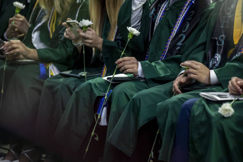 Scenes from the Jackson High School graduation ceremony at Angel of the Winds in Everett, Washington on Saturday, June 17, 2023. (Annie Barker / The Herald)