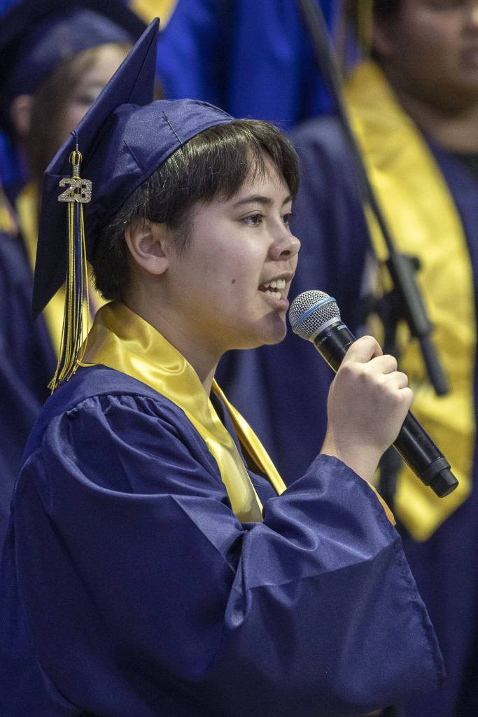 Scenes from the Everett High School graduation ceremony at Angel of the Winds in Everett, Washington on Saturday, June 17, 2023. (Annie Barker / The Herald)