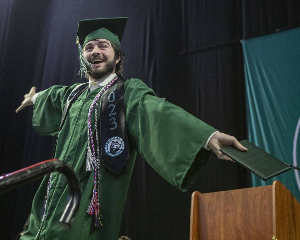 Scenes from the Jackson High School graduation ceremony at Angel of the Winds in Everett, Washington on Saturday, June 17, 2023. (Annie Barker / The Herald)