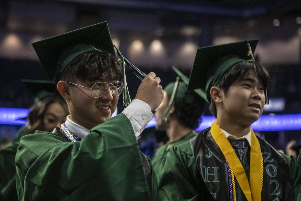 Scenes from the Jackson High School graduation ceremony at Angel of the Winds in Everett, Washington on Saturday, June 17, 2023. (Annie Barker / The Herald)