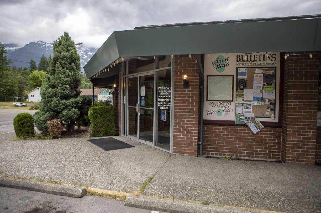 The Darrington Pharmacy in Darrington, Washington on Friday, June 16, 2023. The pharmacy is closing on July 21, 2023. (Annie Barker / The Herald)