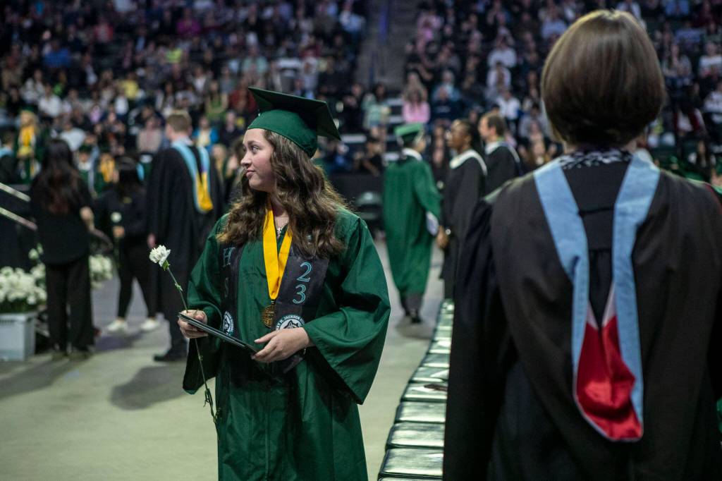 Scenes from the Jackson High School graduation ceremony at Angel of the Winds in Everett, Washington on Saturday, June 17, 2023. (Annie Barker / The Herald)