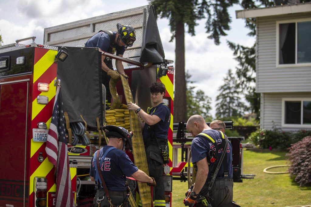Scenes from a fire at 3094 224th Pl SW in Brier, Washington on Wednesday, June 21, 2023. (Annie Barker / The Herald)