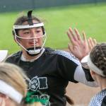 Jackson High School’s Yanina Sherwood (13), celebrates with her team after getting an out during the WIAA class 4A state softball title game on Sat., May 27, 2023, in Richland, Wash. (TJ Mullinax/for The Herald)