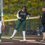 Jackson’s Yanina Sherwood yells after getting a hit during the game against Skyline on Wednesday, May 17, 2023 in Everett, Washington. (Olivia Vanni / The Herald)