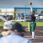 Jackson’s Yanina Sherwood pitches during the game against Skyline on Wednesday, May 17, 2023 in Everett, Washington. (Olivia Vanni / The Herald)
