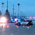 A driver allegedly hit and killed a person crossing Evergreen Way then fled Wednesday morning between 100th Street SW and Olivia Park Road in Everett. (Everett Police Department)