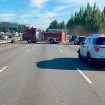 A two-vehicle crash on northbound Interstate 5 near Highway 528 in Marysville led to serious injuries and blocked all northbound traffic Thursday morning. (Washington State Patrol)