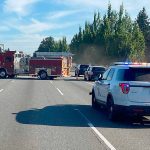A two-vehicle crash on northbound Interstate 5 near Highway 528 in Marysville led to serious injuries and blocked all northbound traffic Thursday morning. (Washington State Patrol)