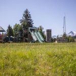 An overgrown playground sits empty on the Sauk-Suiattle Reservation on Tuesday, June 6, 2023 in Darrington, Washington. (Olivia Vanni / The Herald)