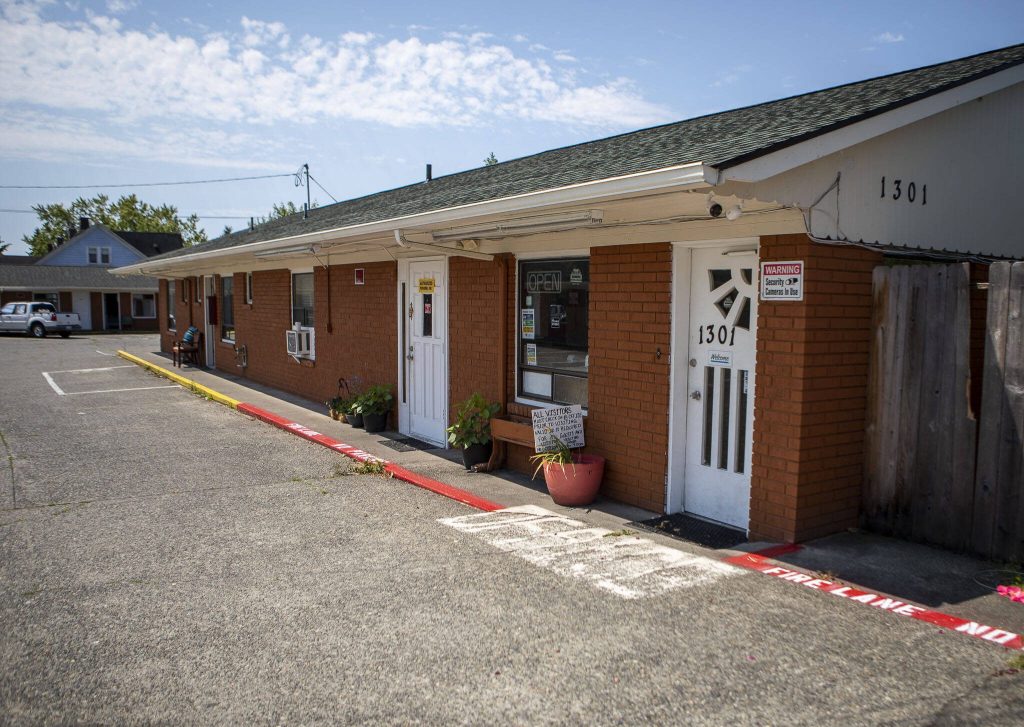 The Waits Motel in Everett, Washington on Thursday, June 22, 2023. The motel is under new managership. (Annie Barker / The Herald)