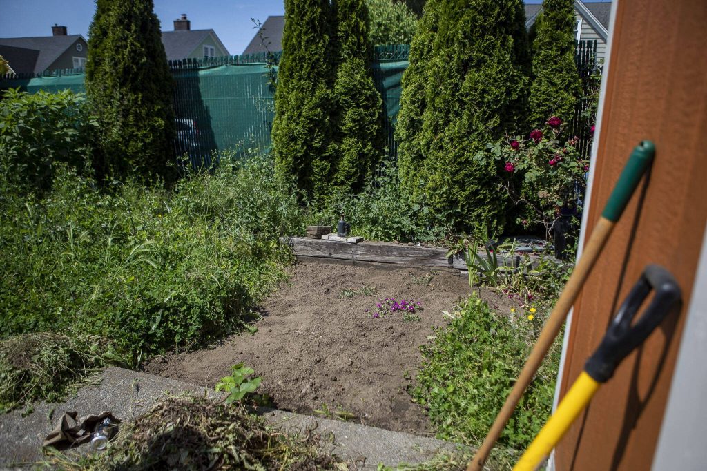 The beginnings of an outdoor garden area at the Waits Motel in Everett, Washington on Thursday, June 22, 2023. The motel is under new managership. (Annie Barker / The Herald)