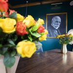 A portrait of Weyerhaeuser founder Fredrick Weyerhaeuser inside of the the Muse Whiskey & Coffee Bar in the 100-year-old Weyerhaeuser building on Wednesday, July 12, 2023 in Everett, Washington. (Olivia Vanni / The Herald)