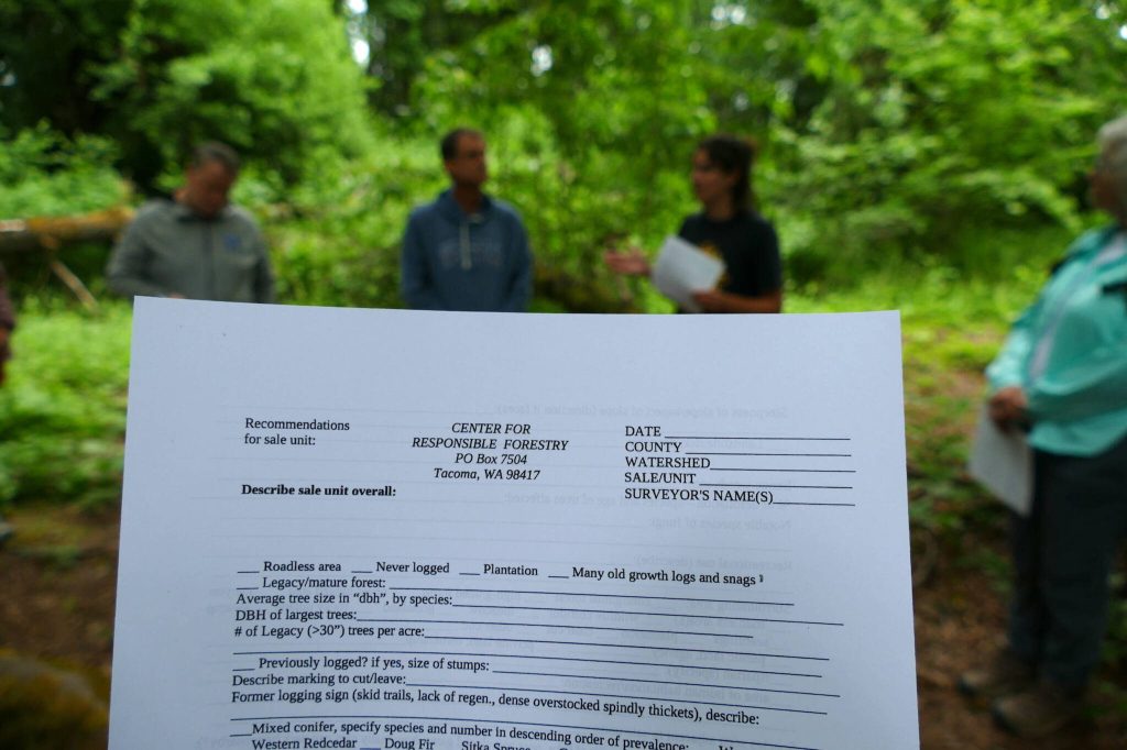 The Center for Responsible Forestry survey sheet is designed to record the diversity of life on state forest land and guide recommendations for protection from logging. (Photo provided by Julie Titone)