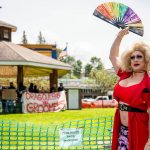 Murphy’s Lala speaks to a crowd at Arlington’s first-ever Pride celebration telling them to “pay them no mind” in response to the Pride protestors on Saturday, June 4, 2022. (Olivia Vanni / The Herald)