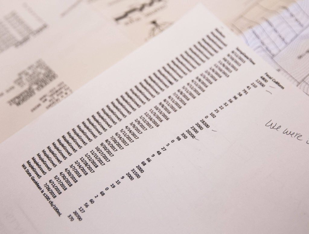 Fecal levels measured from 2015 to 2018 on Wednesday, June 28, 2023 in Camano Island, Washington. (Olivia Vanni / The Herald)