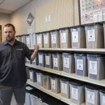 Corey DeJong talks about their grain selection on Monday, Aug. 7, 2023 in Kenmore, Washington. (Olivia Vanni / The Herald)