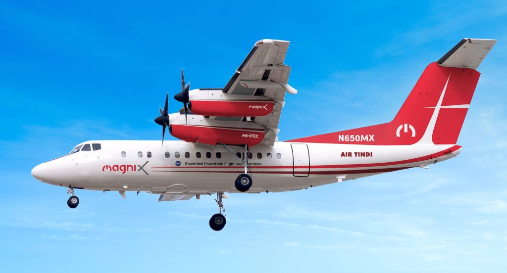 magniX, an Everett company that designs and builds electric propulsion systems, unveiled the paint scheme of the hybrid electric aircraft they will fly as part of NASAs Electrified Powertrain Flight Demonstration project. July 25, 2023. (magniX)