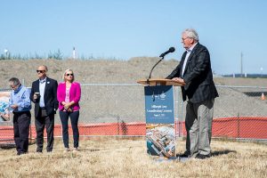 Port of Everett commissioner Glen Bachman speaks at the Millwright Loop groundbreaking on Wednesday, Aug. 2, 2023 in Everett, Washington. (Olivia Vanni / The Herald)