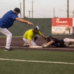 Everett Merchants manager Harold Pyatte gives directions to a player during a game on Friday at Funko Field in Everett. (Annie Barker / The Herald)