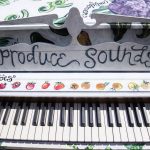The Produce Sounds piano by Elizabeth Person on display in front of the Sno-Isle Food Co-op on Wednesday, Aug. 16, 2023 in Everett, Washington. (Olivia Vanni / The Herald)