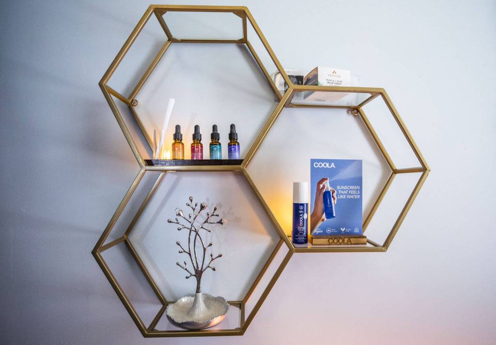 A handful of products Anisoptera Spa sells and uses. (Olivia Vanni / The Herald)