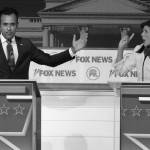 Businessman Vivek Ramaswamy and former U.N. Ambassador Nikki Haley speak during the Republican presidential primary debate.