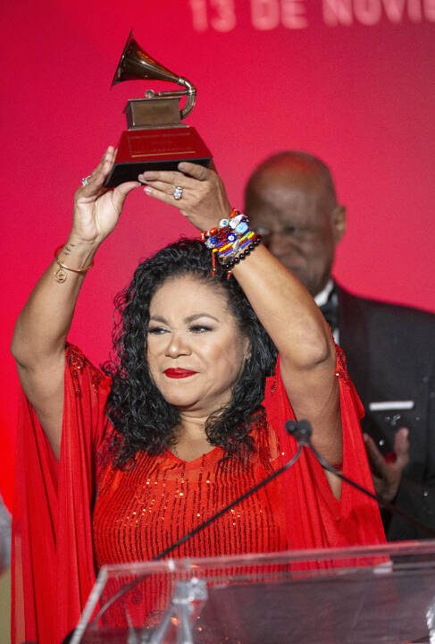 Eva Ayllón receives the Lifetime Achievement award on Nov. 13, 2019, during the Latin Grammy special merit awards in Las Vegas. She will perform on Oct. 13 in Edmonds. (Eric Jamison / Invision / AP)