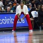 Seattle Storm head coach Noelle Quinn watches her team in the final seconds of the game against the Chicago Sky at Climate Pledge Arena on Sunday, Aug. 27, 2023 in Seattle, Washington. (Olivia Vanni / The Herald)