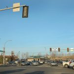 About a dozen lanes converge at the intersection of highways 9 and 204 in front of the Frontier Village Shopping Center on Feb. 25, 2019 in Lake Stevens, Washington. (Lizz Giordano / The Herald)