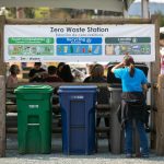 A fair-goer drops off some trash at one of the Evergreen State Fairs many zero waste stations during opening day Thursday, August 24, 2023, in Monroe, Washington. (Ryan Berry / The Herald)