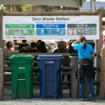 A fair-goer drops off some trash at one of the Evergreen State Fair’s many zero-waste stations during opening day Thursday, August 24, 2023, in Monroe, Washington. (Ryan Berry / The Herald)