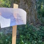 A sign explains the nearby area was sprayed with glyphosate and 2,4-D on Aug. 9, 2023. (TaLeah Van Sistine / The Herald)