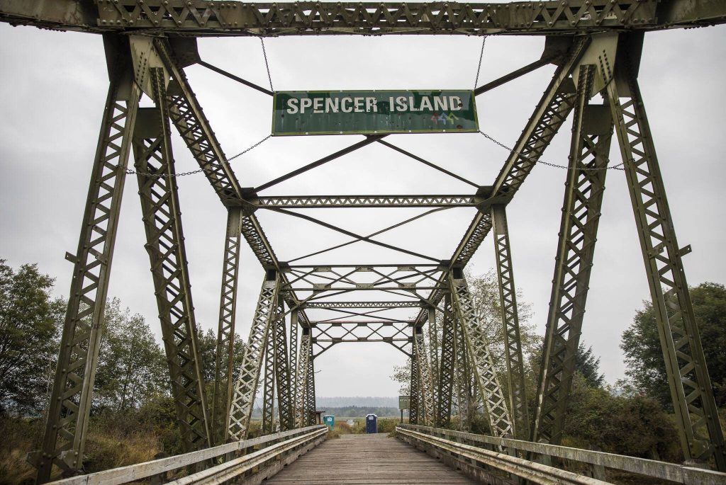The walkway onto Spencer Island on Monday, Aug. 28, 2023 in Everett, Washington. (Olivia Vanni / The Herald)