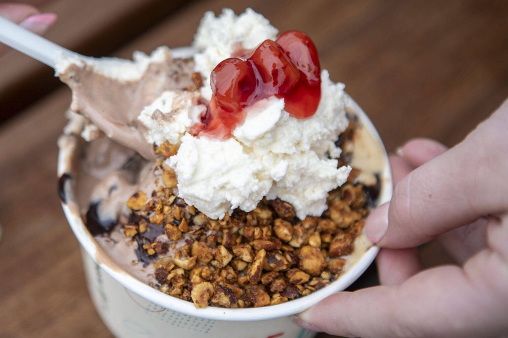 Mollys Favorite Sundae at Molly Moons Ice Cream in Edmonds, Washington on Wednesday, Aug. 30, 2023. (Annie Barker / The Herald)