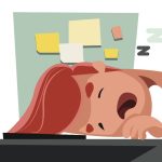 Sleeping at office on computer vector illustration cartoon character