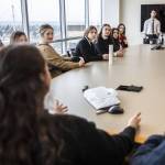 Marysville Pilchuck High School students talk with Snohomish County council members Jared Mead and Nate Nehring during a Civic Engagement Day at the county administration campus In January in Everett. (Olivia Vanni / The Herald file photo)