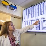 Nursing Administration Supervisor Susan Williams points at a list of current COVID patients at Providence Regional Medical Center on Friday, Sept. 22, 2023 in Everett, Washington. (Olivia Vanni / The Herald)