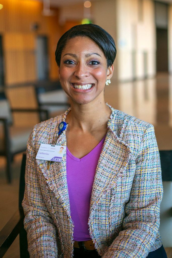 Catherine Ambrose, senior director of care management at Providence Regional Medical Center, sits inside the hospital Wednesday, Sept. 20, 2023, in Everett, Washington. (Ryan Berry / The Herald)
Catherine Ambrose, senior director of care management at Providence Regional Medical Center, sits for a portrait inside the hospital Wednesday, Sept. 20, 2023, in Everett, Washington. (Ryan Berry / The Herald)