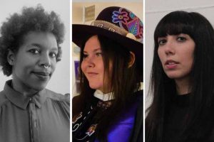 From left, Brittney Frantece, Kari Karsten and Roya Amirsoleymani, along with Catalina Cantu (Xicana), not pictured, are Centrums 2023 Curator & Arts Worker Residency. Photos courtesy Centrum