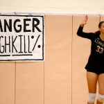 Lynnwoods Sammy Holmer steps up to serve against Jackson during a volleyball match Thursday, Sept. 14, 2023, at Lynnwood High School in Bothell, Washington. (Ryan Berry / The Herald)
