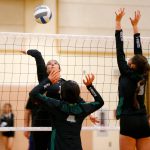 Lynnwood junior Harmony Johnson goes for the kill against Jackson during a volleyball match Thursday, Sept. 14, 2023, at Lynnwood High School in Bothell, Washington. (Ryan Berry / The Herald)