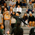 Jackson sophomore Sakura Yokoo goes for the kill against Lynnwood during a volleyball match Thursday, Sept. 14, 2023, at Lynnwood High School in Bothell, Washington. (Ryan Berry / The Herald)