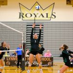 Jackson setter Addison Eastwood sets the ball up for a teammate against Lynnwood during a volleyball match Thursday, Sept. 14, 2023, at Lynnwood High School in Bothell, Washington. (Ryan Berry / The Herald)