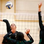 Lynnwood junior Harmony Johnson goes for the kill against Jackson during a volleyball match Thursday, Sept. 14, 2023, at Lynnwood High School in Bothell, Washington. (Ryan Berry / The Herald)