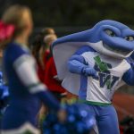 The Shorewood stormray mascot dances during a football game between Mountlake Terrace and Shorewood at Shoreline Stadium in Shoreline, Washington on Friday, Sept. 15, 2023. Mountlake Terrace won, 35-0. (Annie Barker / The Herald)