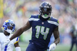 Seattle Seahawks wide receiver DK Metcalf in action against the Los Angeles Rams during the second half of an NFL football game, Sunday, Sept. 10, 2023, in Seattle. (AP Photo/Lindsey Wasson)